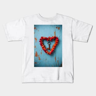 Small rose heart wreath with key Kids T-Shirt